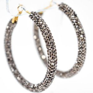 2.25" Hematite Pave Wrap Rhinestone Hoop Earrings